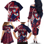 Personalized Melbourne Demons Family Matching Off The Shoulder Long Sleeve Dress and Hawaiian Shirt Polynesian Tribal Demon Mascot With Hibiscus Floral Art