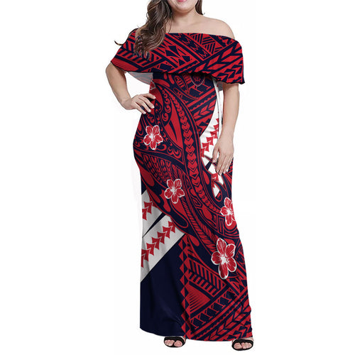 Personalized Melbourne Demons Family Matching Off Shoulder Maxi Dress and Hawaiian Shirt Polynesian Tribal Demon Mascot With Hibiscus Floral Art