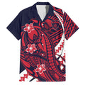 Personalized Melbourne Demons Family Matching Off Shoulder Short Dress and Hawaiian Shirt Polynesian Tribal Demon Mascot With Hibiscus Floral Art