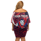 Personalized Melbourne Demons Family Matching Off Shoulder Short Dress and Hawaiian Shirt Polynesian Tribal Demon Mascot With Hibiscus Floral Art