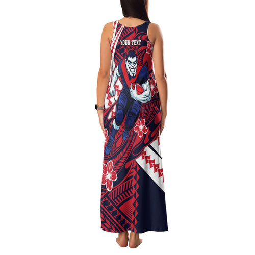 Personalized Melbourne Demons Family Matching Tank Maxi Dress and Hawaiian Shirt Polynesian Tribal Demon Mascot With Hibiscus Floral Art