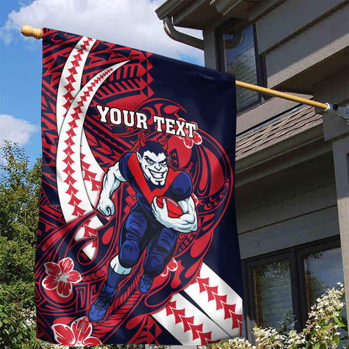 Personalized Melbourne Demons Garden Flag Polynesian Tribal Demon Mascot With Hibiscus Floral Art