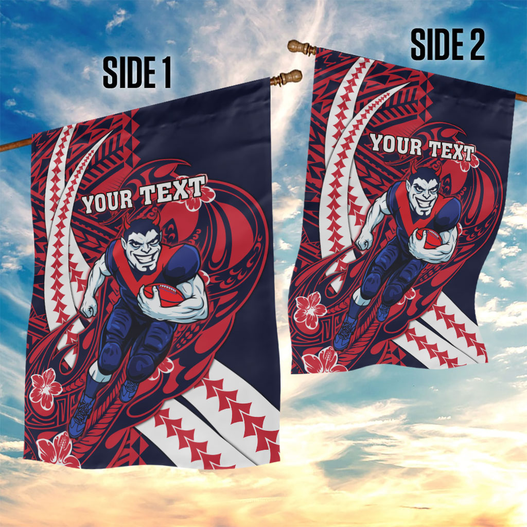 Personalized Melbourne Demons Garden Flag Polynesian Tribal Demon Mascot With Hibiscus Floral Art