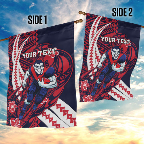 Personalized Melbourne Demons Garden Flag Polynesian Tribal Demon Mascot With Hibiscus Floral Art