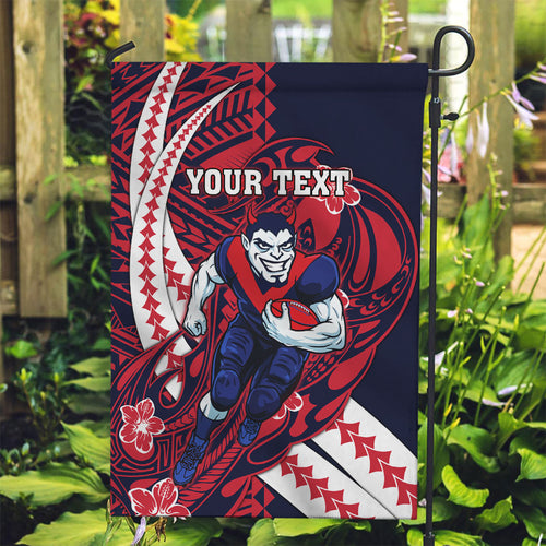 Personalized Melbourne Demons Garden Flag Polynesian Tribal Demon Mascot With Hibiscus Floral Art