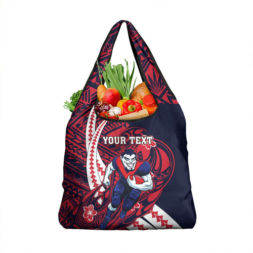 Personalized Melbourne Demons Grocery Bag Polynesian Tribal Demon Mascot With Hibiscus Floral Art