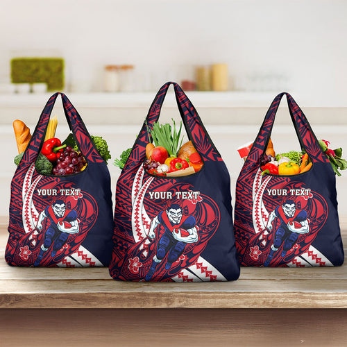 Personalized Melbourne Demons Grocery Bag Polynesian Tribal Demon Mascot With Hibiscus Floral Art
