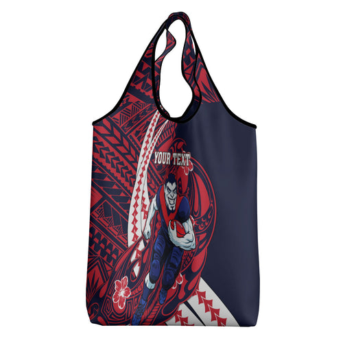 Personalized Melbourne Demons Grocery Bag Polynesian Tribal Demon Mascot With Hibiscus Floral Art