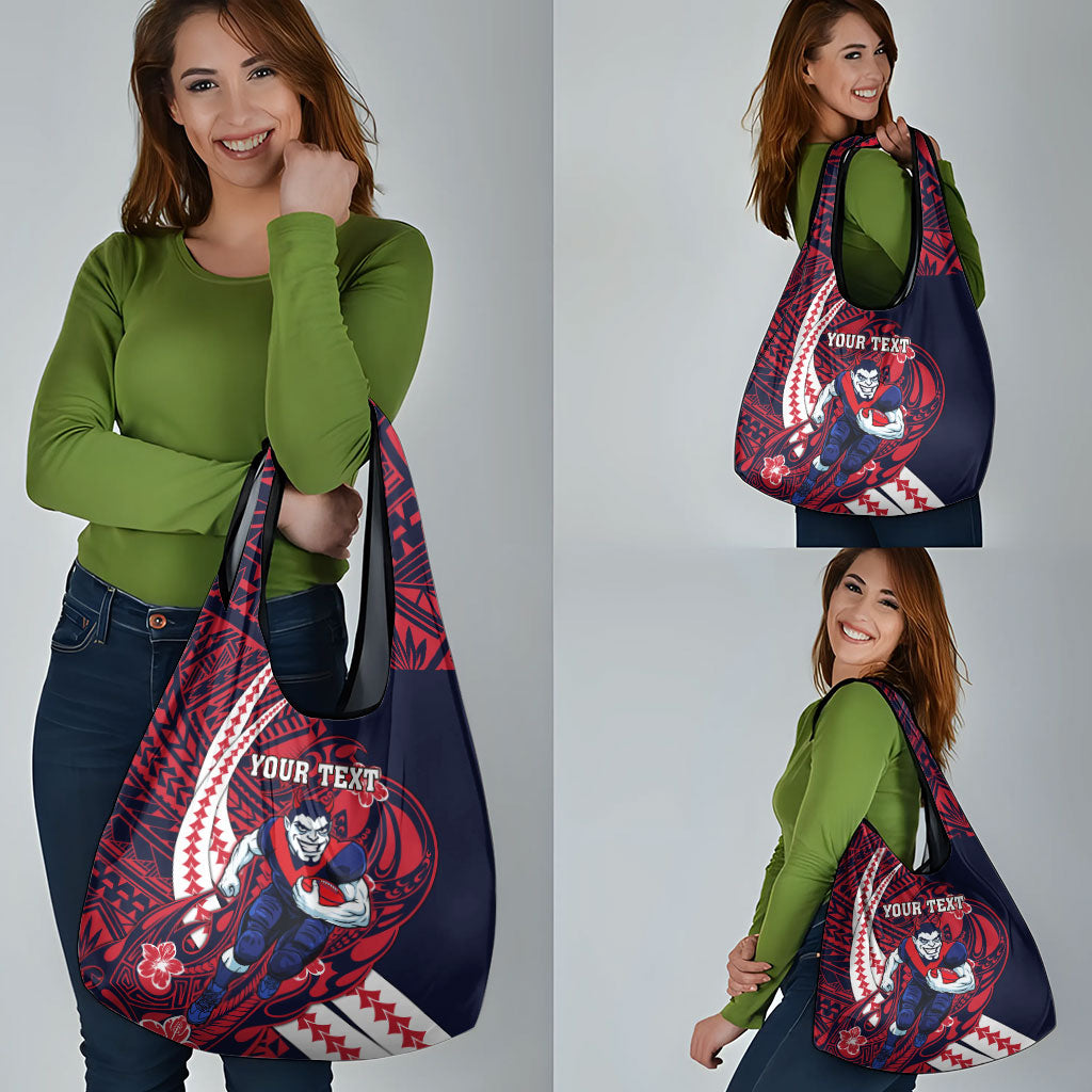 Personalized Melbourne Demons Grocery Bag Polynesian Tribal Demon Mascot With Hibiscus Floral Art