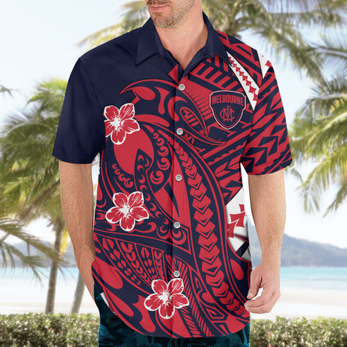 Personalized Melbourne Demons Hawaiian Shirt Polynesian Tribal Demon Mascot With Hibiscus Floral Art