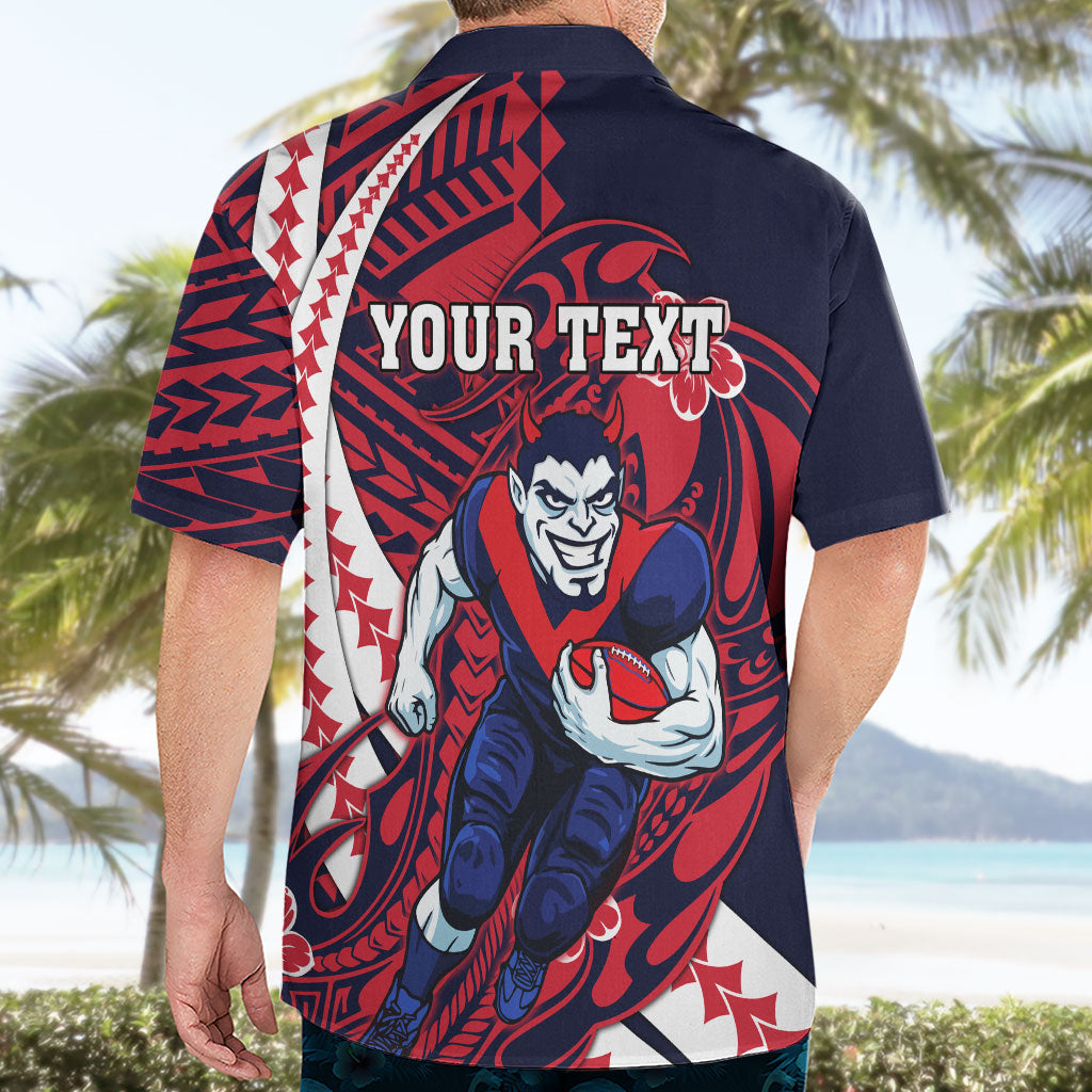 Personalized Melbourne Demons Hawaiian Shirt Polynesian Tribal Demon Mascot With Hibiscus Floral Art