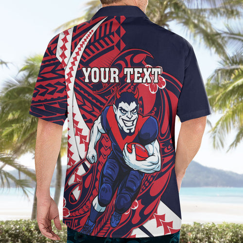 Personalized Melbourne Demons Hawaiian Shirt Polynesian Tribal Demon Mascot With Hibiscus Floral Art
