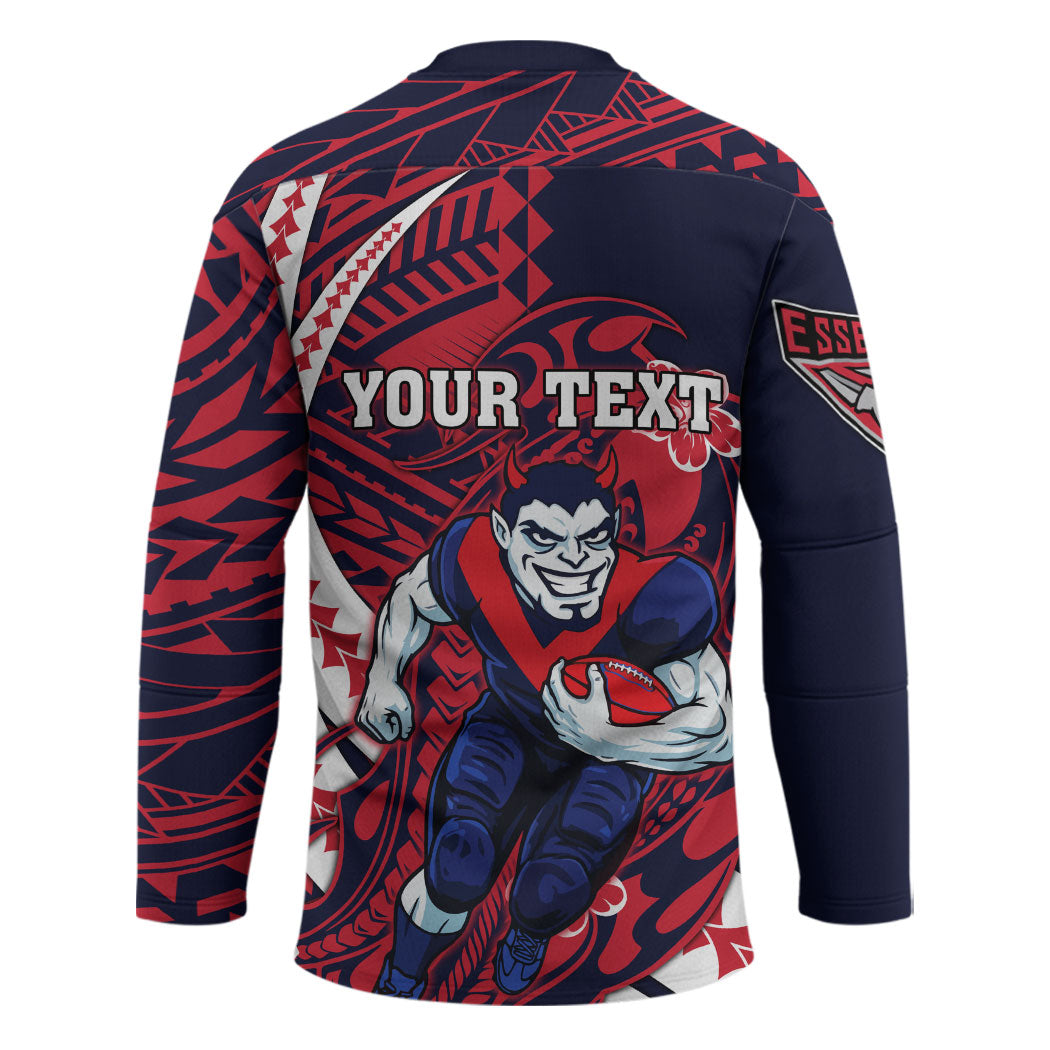 Personalized Melbourne Demons Hockey Jersey Polynesian Tribal Demon Mascot With Hibiscus Floral Art