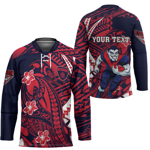 Personalized Melbourne Demons Hockey Jersey Polynesian Tribal Demon Mascot With Hibiscus Floral Art