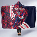 Personalized Melbourne Demons Hooded Blanket Polynesian Tribal Demon Mascot With Hibiscus Floral Art