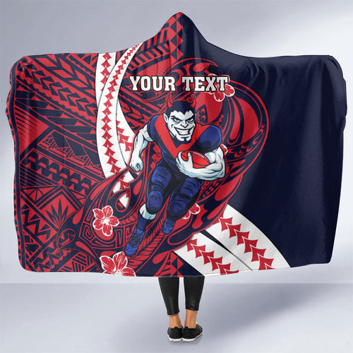 Personalized Melbourne Demons Hooded Blanket Polynesian Tribal Demon Mascot With Hibiscus Floral Art