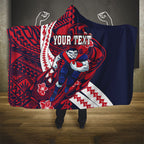 Personalized Melbourne Demons Hooded Blanket Polynesian Tribal Demon Mascot With Hibiscus Floral Art