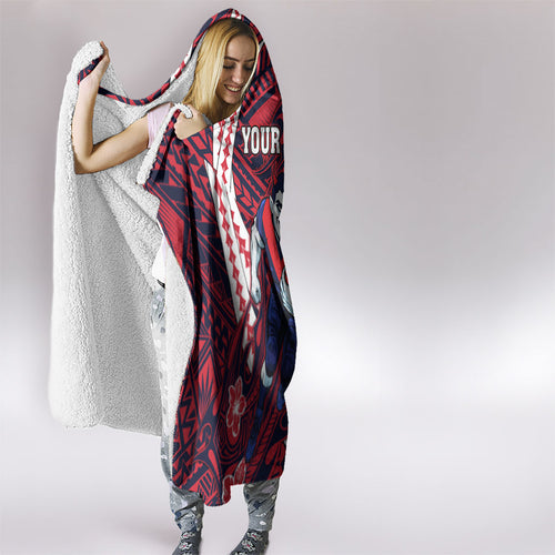 Personalized Melbourne Demons Hooded Blanket Polynesian Tribal Demon Mascot With Hibiscus Floral Art