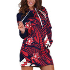 Personalized Melbourne Demons Hoodie Dress Polynesian Tribal Demon Mascot With Hibiscus Floral Art