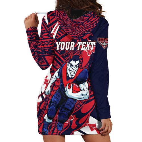 Personalized Melbourne Demons Hoodie Dress Polynesian Tribal Demon Mascot With Hibiscus Floral Art