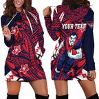 Personalized Melbourne Demons Hoodie Dress Polynesian Tribal Demon Mascot With Hibiscus Floral Art