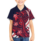 Personalized Melbourne Demons Kid Hawaiian Shirt Polynesian Tribal Demon Mascot With Hibiscus Floral Art