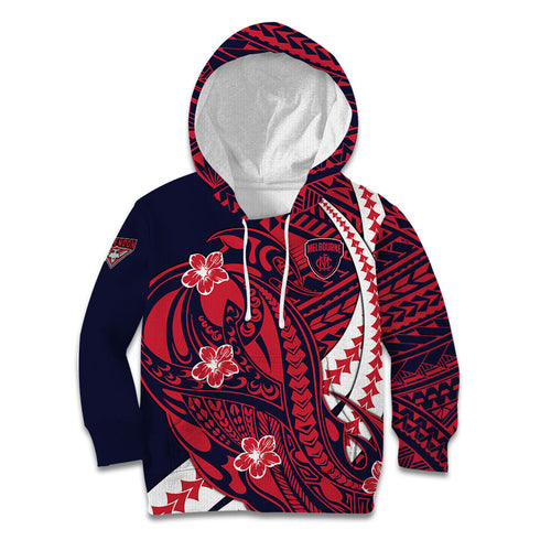 Personalized Melbourne Demons Kid Hoodie Polynesian Tribal Demon Mascot With Hibiscus Floral Art
