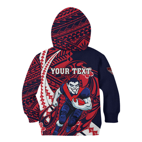 Personalized Melbourne Demons Kid Hoodie Polynesian Tribal Demon Mascot With Hibiscus Floral Art