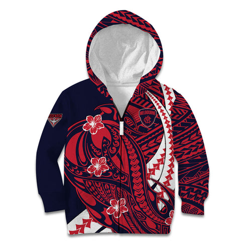 Personalized Melbourne Demons Kid Hoodie Polynesian Tribal Demon Mascot With Hibiscus Floral Art