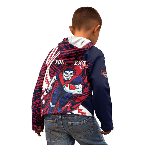 Personalized Melbourne Demons Kid Hoodie Polynesian Tribal Demon Mascot With Hibiscus Floral Art