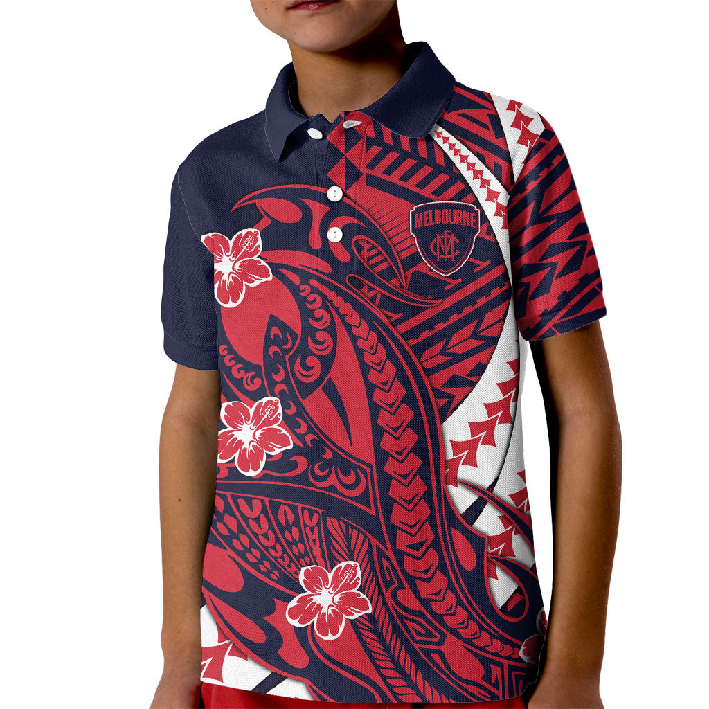 Personalized Melbourne Demons Kid Polo Shirt Polynesian Tribal Demon Mascot With Hibiscus Floral Art