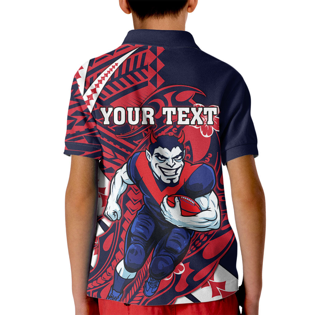 Personalized Melbourne Demons Kid Polo Shirt Polynesian Tribal Demon Mascot With Hibiscus Floral Art
