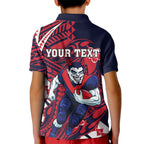 Personalized Melbourne Demons Kid Polo Shirt Polynesian Tribal Demon Mascot With Hibiscus Floral Art