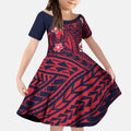 Personalized Melbourne Demons Kid Short Sleeve Dress Polynesian Tribal Demon Mascot With Hibiscus Floral Art