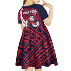Personalized Melbourne Demons Kid Short Sleeve Dress Polynesian Tribal Demon Mascot With Hibiscus Floral Art