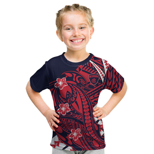 Personalized Melbourne Demons Kid T Shirt Polynesian Tribal Demon Mascot With Hibiscus Floral Art