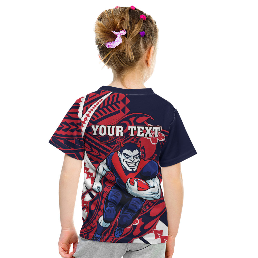 Personalized Melbourne Demons Kid T Shirt Polynesian Tribal Demon Mascot With Hibiscus Floral Art