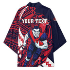 Personalized Melbourne Demons Kimono Polynesian Tribal Demon Mascot With Hibiscus Floral Art