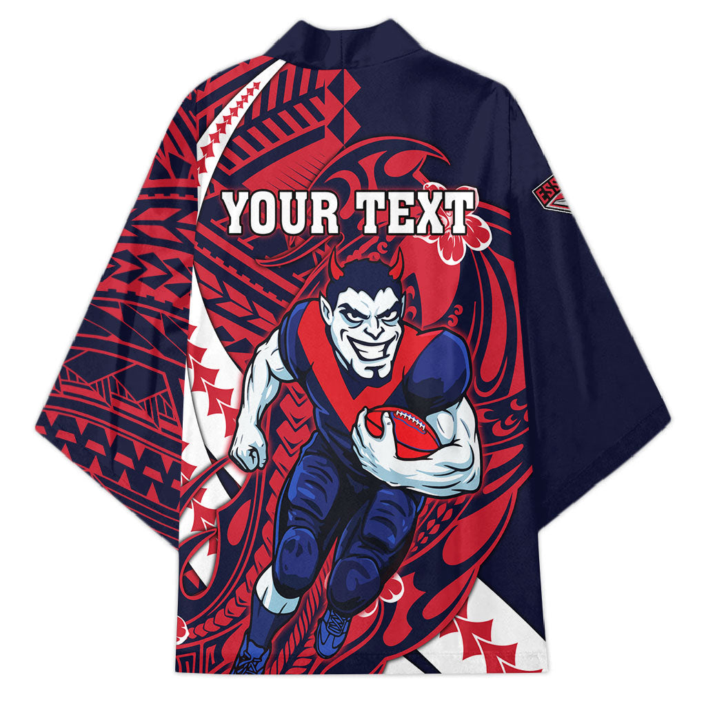 Personalized Melbourne Demons Kimono Polynesian Tribal Demon Mascot With Hibiscus Floral Art