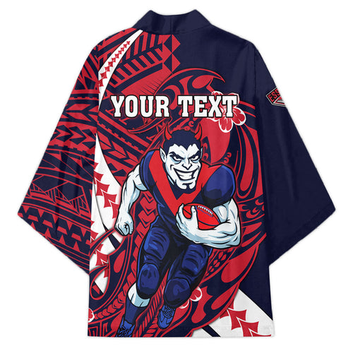 Personalized Melbourne Demons Kimono Polynesian Tribal Demon Mascot With Hibiscus Floral Art