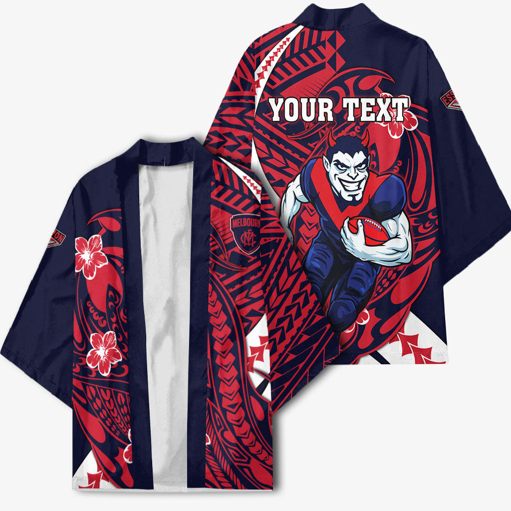 Personalized Melbourne Demons Kimono Polynesian Tribal Demon Mascot With Hibiscus Floral Art