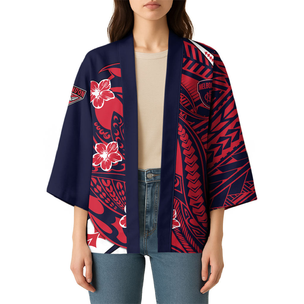 Personalized Melbourne Demons Kimono Polynesian Tribal Demon Mascot With Hibiscus Floral Art