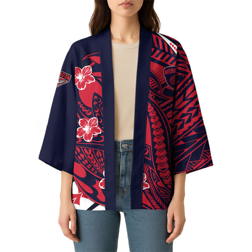Personalized Melbourne Demons Kimono Polynesian Tribal Demon Mascot With Hibiscus Floral Art