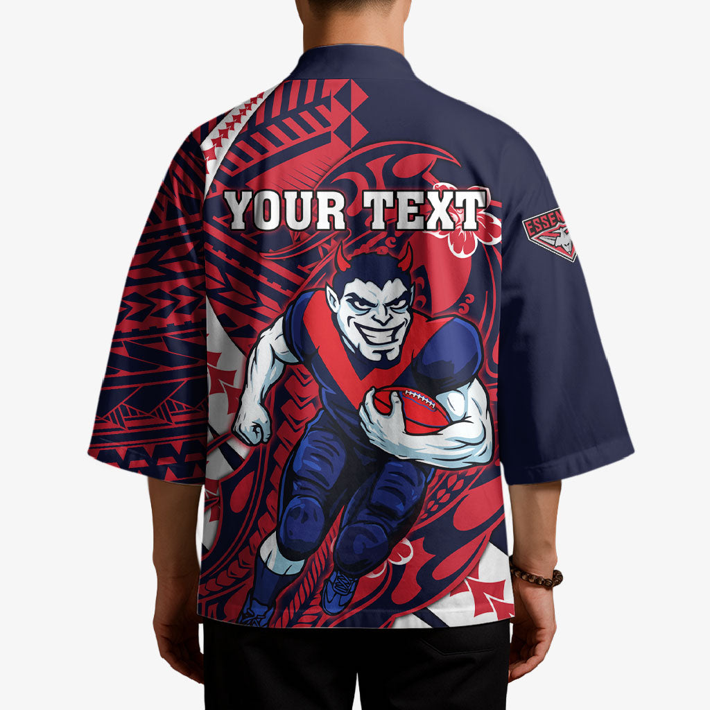 Personalized Melbourne Demons Kimono Polynesian Tribal Demon Mascot With Hibiscus Floral Art