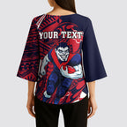 Personalized Melbourne Demons Kimono Sleeve Blouse Polynesian Tribal Demon Mascot With Hibiscus Floral Art
