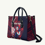 Personalized Melbourne Demons Leather Bag Polynesian Tribal Demon Mascot With Hibiscus Floral Art