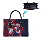Personalized Melbourne Demons Leather Bag Polynesian Tribal Demon Mascot With Hibiscus Floral Art