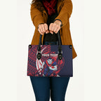 Personalized Melbourne Demons Leather Bag Polynesian Tribal Demon Mascot With Hibiscus Floral Art