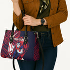 Personalized Melbourne Demons Leather Bag Polynesian Tribal Demon Mascot With Hibiscus Floral Art