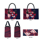 Personalized Melbourne Demons Leather Bag Polynesian Tribal Demon Mascot With Hibiscus Floral Art